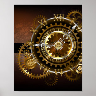 Steampunk-klok met antiek tandwiel poster