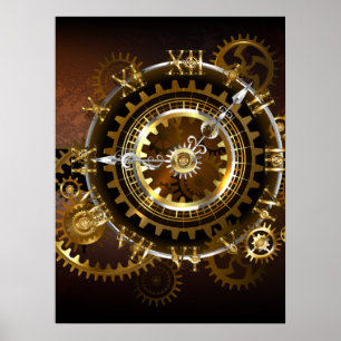 Steampunk-klok met antiek tandwiel poster