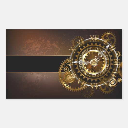 Steampunk-klok met antiek tandwiel rechthoekige sticker (Voorkant)