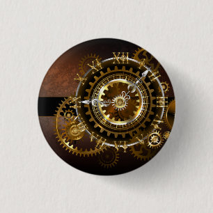 Steampunk-klok met antiek tandwiel ronde button 3,2 cm