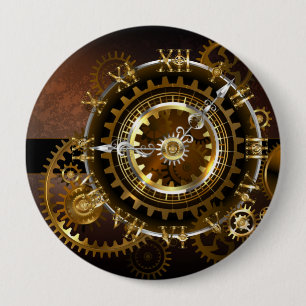 Steampunk-klok met antiek tandwiel ronde button 4,0 cm