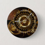 Steampunk-klok met antiek tandwiel ronde button 5,7 cm (Voorkant)