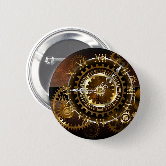 Steampunk-klok met antiek tandwiel ronde button 5,7 cm (Voorkant /achterkant)