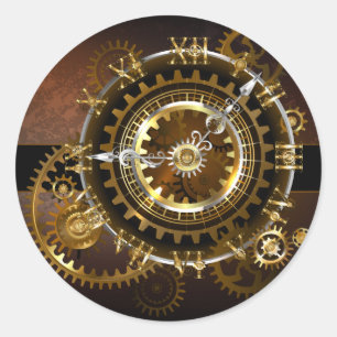 Steampunk-klok met antiek tandwiel ronde sticker