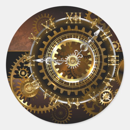 Steampunk-klok met antiek tandwiel ronde sticker (Voorkant)