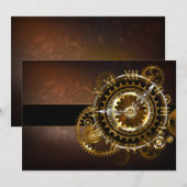 Steampunk-klok met antiek tandwiel save the date (Voorkant / Achterkant)