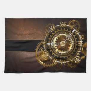 Steampunk-klok met antiek tandwiel theedoek