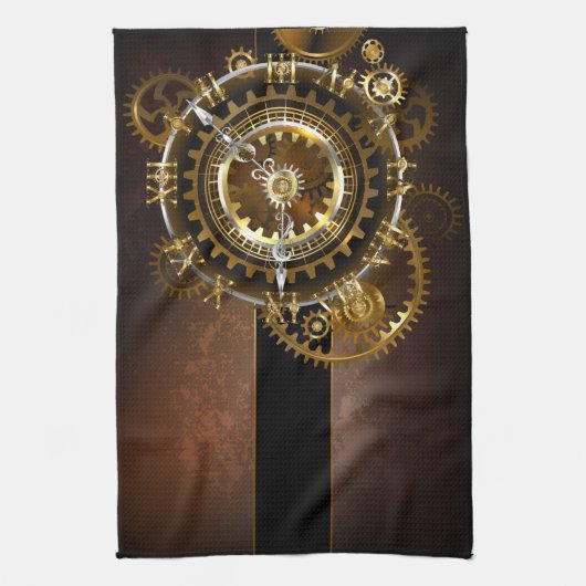 Steampunk-klok met antiek tandwiel theedoek (Verticaal)