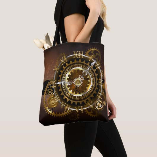 Steampunk-klok met antiek tandwiel tote bag (Dichtbij)