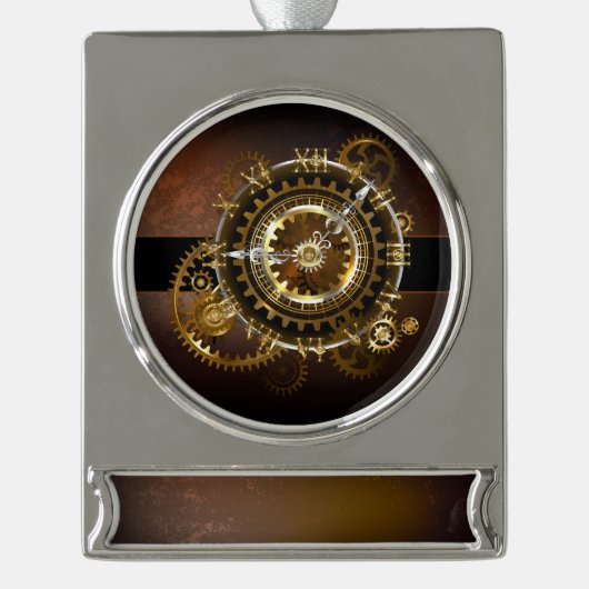 Steampunk-klok met antiek tandwiel verzilverd banner ornament (Voorkant)