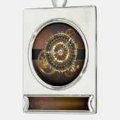 Steampunk-klok met antiek tandwiel verzilverd banner ornament (Links)