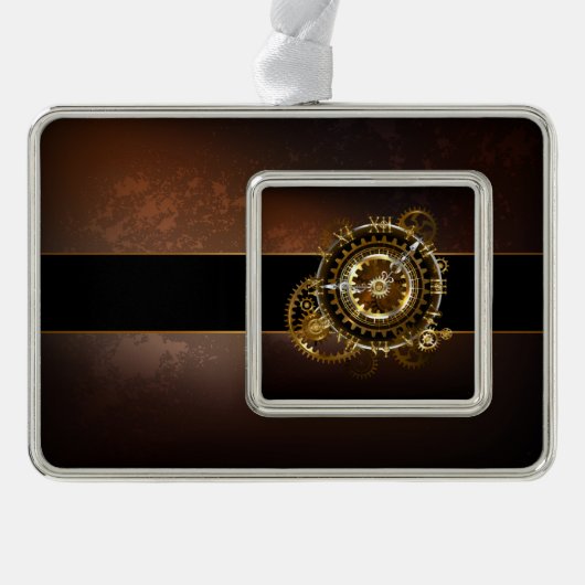 Steampunk-klok met antiek tandwiel verzilverd omlijst ornament (Voorkant)