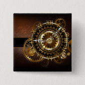 Steampunk-klok met antiek tandwiel vierkante button 5,1 cm (Voorkant)