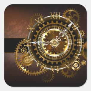Steampunk-klok met antiek tandwiel vierkante sticker
