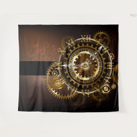 Steampunk-klok met antiek tandwiel wandkleed (Voorkant (horizontaal))