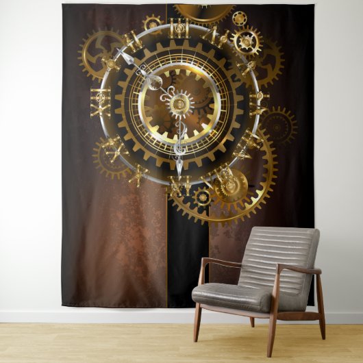 Steampunk-klok met antiek tandwiel wandkleed (In situ)