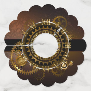 Steampunk-klok met antiek tandwiel wijnglaslabel