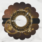 Steampunk-klok met antiek tandwiel wijnglaslabel (Achterkant)