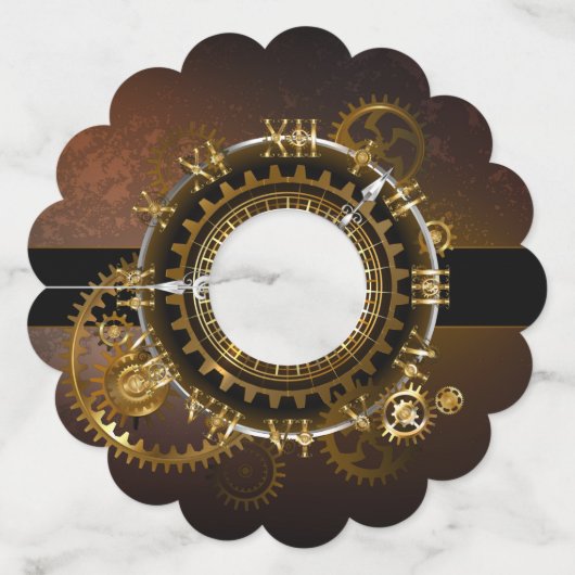 Steampunk-klok met antiek tandwiel wijnglaslabel (Achterkant)