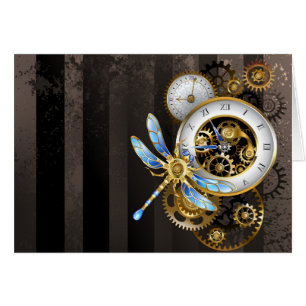 Steampunk-klok met mechanische dragonfly