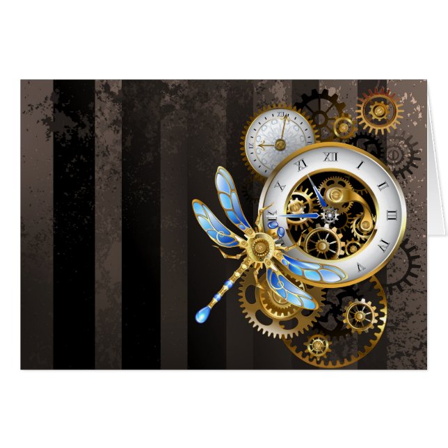 Steampunk-klok met mechanische dragonfly (Voorkant Horizontaal)