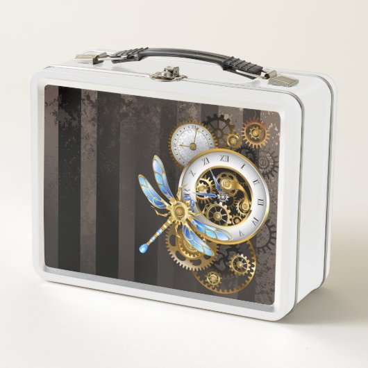 Steampunk-klok met mechanische dragonfly (Voorkant)