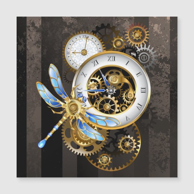Steampunk-klok met mechanische dragonfly (Voorkant)