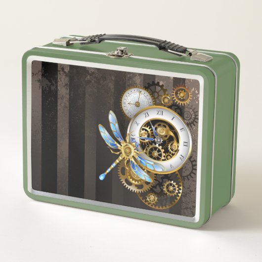 Steampunk-klok met mechanische dragonfly (Voorkant)