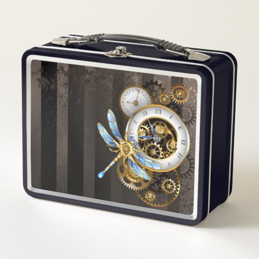 Steampunk-klok met mechanische dragonfly (Voorkant)