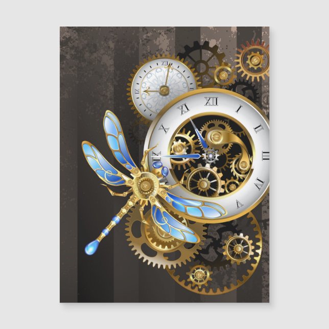 Steampunk-klok met mechanische dragonfly (Voorkant)