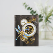 Steampunk-klok met mechanische dragonfly aankondiging (Staand voorkant)