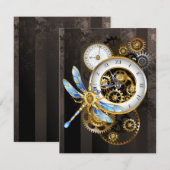 Steampunk-klok met mechanische dragonfly aankondiging (Voorkant / Achterkant)