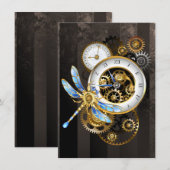 Steampunk-klok met mechanische dragonfly aankondiging (Voorkant / Achterkant)