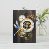 Steampunk-klok met mechanische dragonfly aankondiging (Staand voorkant)