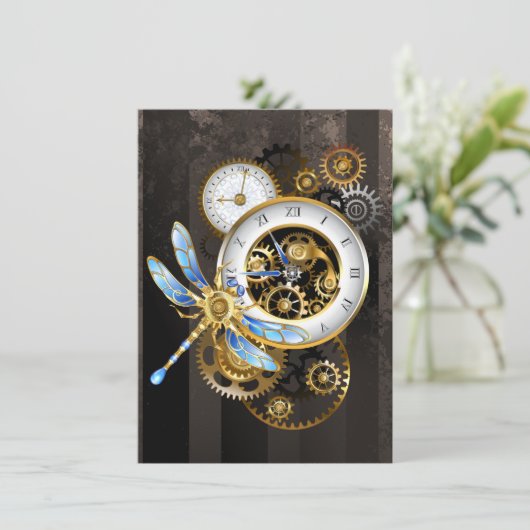 Steampunk-klok met mechanische dragonfly aankondiging (Staand voorkant)