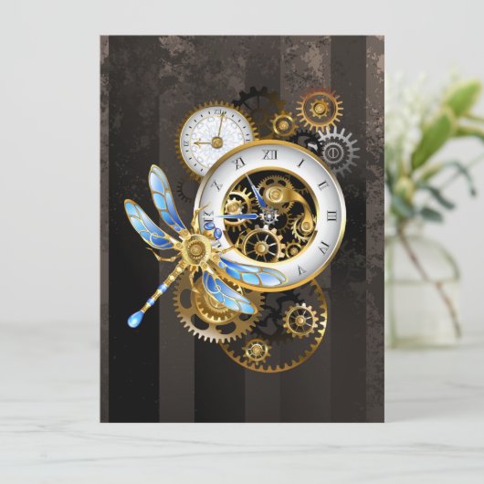 Steampunk-klok met mechanische dragonfly aankondiging (Staand voorkant)
