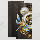Steampunk-klok met mechanische dragonfly aankondiging (Voorkant / Achterkant)