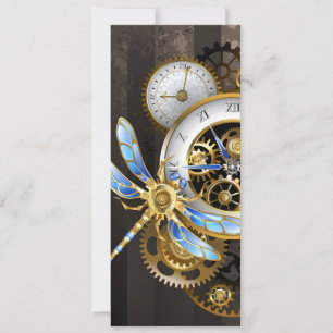 Steampunk-klok met mechanische dragonfly aankondiging