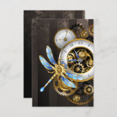 Steampunk-klok met mechanische dragonfly aankondiging (Voorkant / Achterkant)