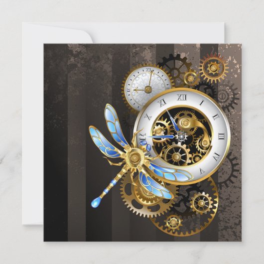 Steampunk-klok met mechanische dragonfly aankondiging (Voorkant)