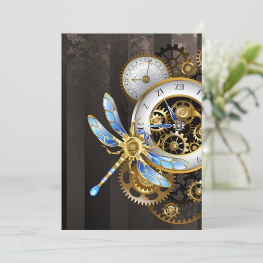 Steampunk-klok met mechanische dragonfly aankondiging (Staand voorkant)
