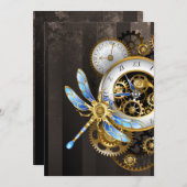 Steampunk-klok met mechanische dragonfly aankondiging (Voorkant / Achterkant)