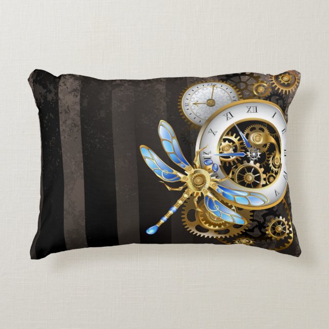 Steampunk-klok met mechanische dragonfly accent kussen (Voorkant)