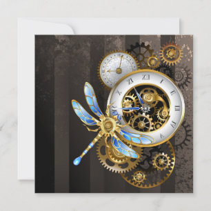 Steampunk-klok met mechanische dragonfly advieskaart