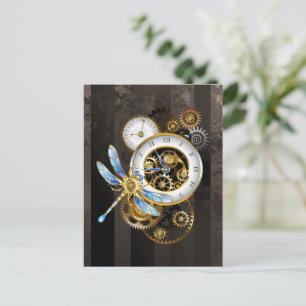 Steampunk-klok met mechanische dragonfly advieskaart