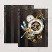 Steampunk-klok met mechanische dragonfly advieskaart (Voorkant / Achterkant)