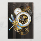 Steampunk-klok met mechanische dragonfly advieskaart (Voorkant)