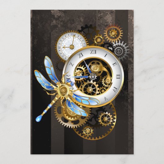 Steampunk-klok met mechanische dragonfly advieskaart (Voorkant)