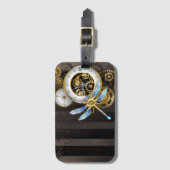 Steampunk-klok met mechanische dragonfly bagagelabel (Voorkant (verticaal))