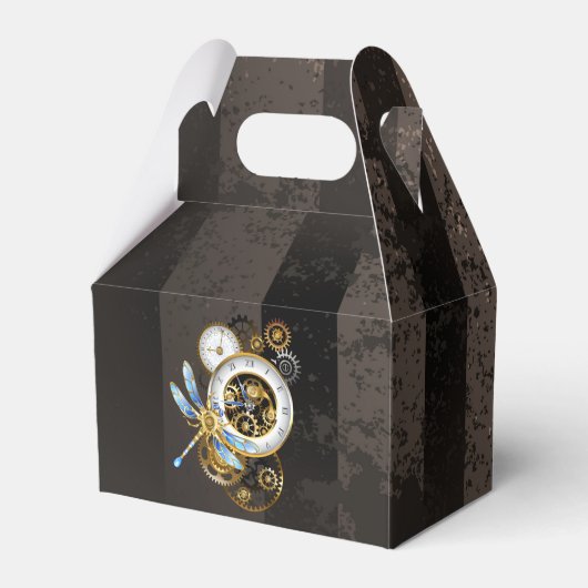 Steampunk-klok met mechanische dragonfly bedankdoosjes (Voorkant Zijde)